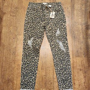 Easel Leopard Print Skinny Jeans - Black and Tan